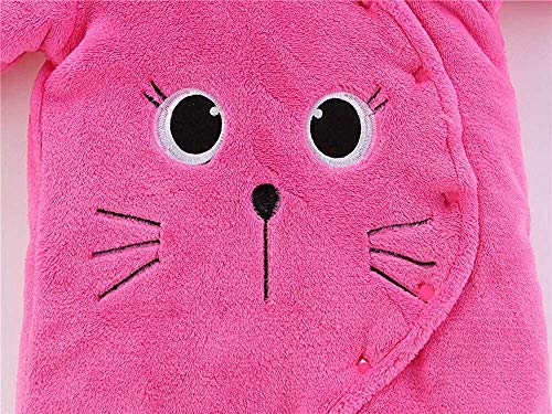 Eastery - Mono de peluche unisex para bebés de 0 a 12 meses, de terciopelo, estilo sencillo, de dibujos animados de gato, mono de lactancia para bebés, pijamas de invierno Rosa hot pink 12 meses