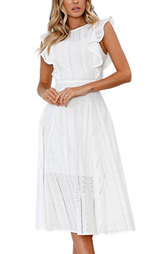 ECOWISH Vestidos de mujer elegantes volantes Cap mangas verano una línea de vestido midi