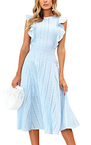 ECOWISH Vestidos de mujer elegantes volantes Cap mangas verano una línea de vestido midi