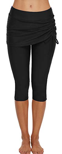 Ecupper – Pantalones de baño para Mujer, Pantalones de natación Capri con Falda Negro 44