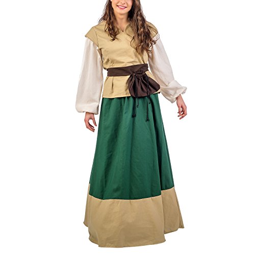 Elbenwald Traje Medieval para el cinturón de Roca Mujer Juana cáscara Verde Amarillento 3tlg - M