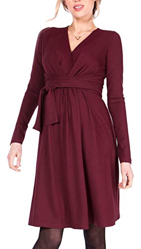 Embarazadas Mujer Manga Larga V-Cuello para Amamantar Vestido Premama Colores Sólidos Fiesta Talla Grande Vestido De Verano Vestir El Embarazo (Color : Winered, Size : M)