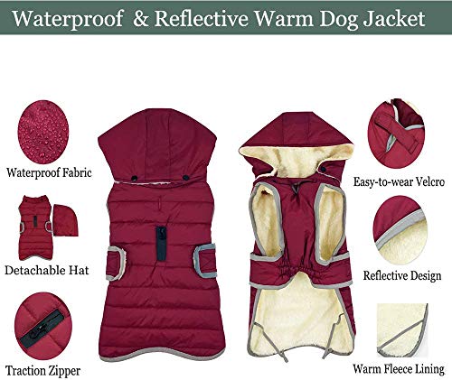 Etechydra Impermeable Chaqueta Abrigada para Perros, Reflectante Abrigo para Perro Sombrero Desmontable, Invierno Chaleco Felpa Chaqueta Perro Abrigo, S