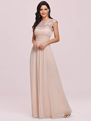 Ever-Pretty Vestidos de Noche Encaje Gasa Cuello Redondo Corte Imperio A-línea para Mujer Sonrojo 36