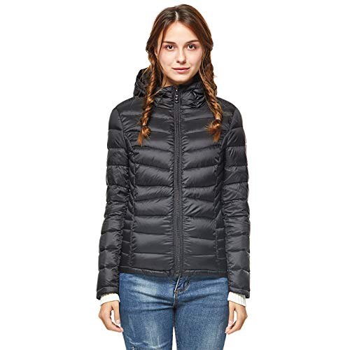 Extreme Pop Chaqueta de Ganso para Mujer Chaqueta de Invierno de Las señoras Impermeable Ligero Abrigo cálido con Capucha con Cremallera (S, Negro)