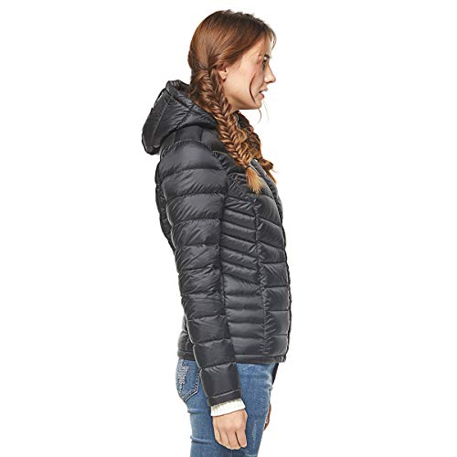 Extreme Pop Chaqueta de Ganso para Mujer Chaqueta de Invierno de Las señoras Impermeable Ligero Abrigo cálido con Capucha con Cremallera (S, Negro)