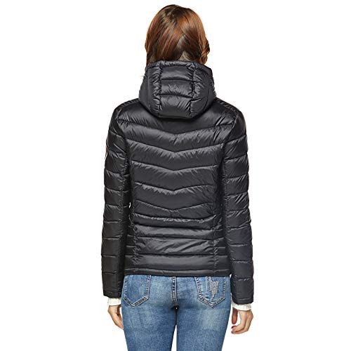 Extreme Pop Chaqueta de Ganso para Mujer Chaqueta de Invierno de Las señoras Impermeable Ligero Abrigo cálido con Capucha con Cremallera (S, Negro)