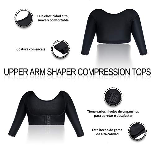 Faja Reductora Mujer Adelgazante Liposuccion Fajas Moldeadoras Shapewear sin Costura Compresión Camiseta Lencería Moldeadora Faja Brazo Encaje Mujer Adelgazante Control Shapers (Negro, XXX-Large)