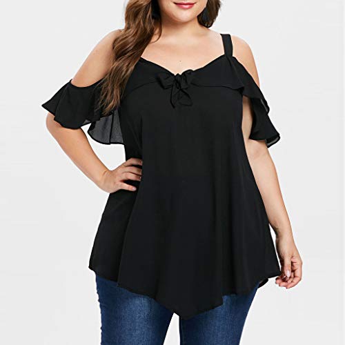 FAMILIZO Camisetas Mujer Tallas Grandes ❤️ XL~5XL Verano Blusa Mujer Elegante Camisetas Mujer Manga Corta Algodón Camiseta Mujer Camisetas Mujer Fiesta Camisetas Sin Hombros Mujer (5XL, Negro)