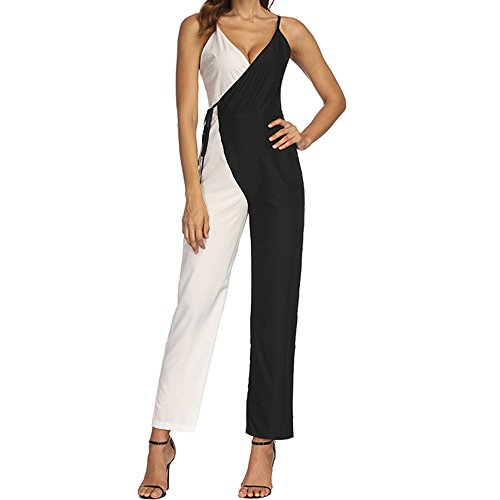 FAMILIZO Monos Mujer Fiesta Elegantes Cortos Verano Monos Mujer Largos Ajustado Mujer Color Que Empareja Sin Mangas Mono Casual Clubwear Pantalones Anchos De Pierna