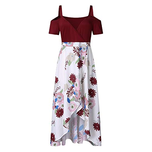 FAMILIZO -Vestidos De Fiesta Mujer Largos Elegantes Vestidos Largos De Fiesta Mujer Tallas Grandes Vestidos Manga Corta Mujer Sin Hombro Vestidos Mujer Vestidos Mujer Verano Flores (XL, Rojo # 2)