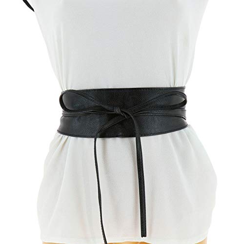 FASHIONGEN - Cinturón de Mujer Obi Ancha de Cuero sintética, para Vestido, MICA - Negro, L-XL