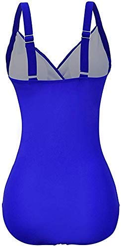 FeelinGirl Mujer Monokini con Uno/Dos Tirantes Traje de Baño de Una Pieza Talla Grande Dos Tirantes-Azul XXL/Talla 48