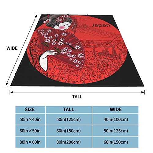 Felpa Manta de Tiro para Todas Las Estaciones Suave Ligero Calentar,Kimono Geisha Mujer Japonesa Japón Asiático Hermoso Dibujo Cartelera,Cómodo Manta de Cama Edredón de Viaje para Sofá Cama,50" X 60"