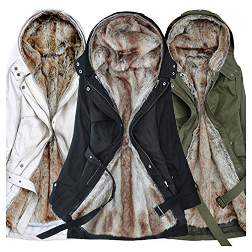 FENICAL Abrigo Medio Largo Abrigo Cálido de Invierno para Mujer Forro de Piel para Mujer Abrigo Largo Chaqueta Larga Gruesa Parka con Capucha para Grils Mujer (Talla XXL Blanco)