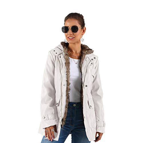 FENICAL Abrigo Medio Largo Abrigo Cálido de Invierno para Mujer Forro de Piel para Mujer Abrigo Largo Chaqueta Larga Gruesa Parka con Capucha para Grils Mujer (Talla XXL Blanco)