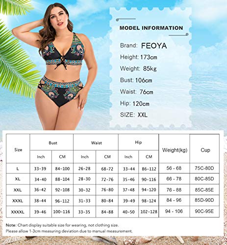 FEOYA - Bañador de Mujer Tallas Grandes con Aros Push up Conjunto de Bikini Reductor Atractivo Elástica Playa Vacación Traje de Baño