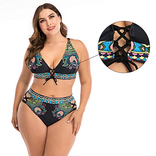 FEOYA - Bañador de Mujer Tallas Grandes con Aros Push up Conjunto de Bikini Reductor Atractivo Elástica Playa Vacación Traje de Baño