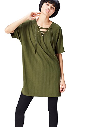 find. Blusa con Mangas con Lazada para Mujer , Verde (Khaki), 42 (Talla del Fabricante: Large)