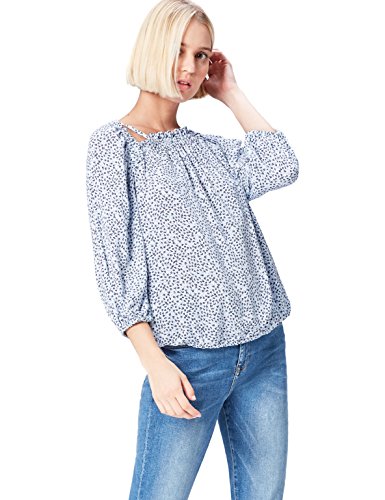 find. Blusa Estampada con Aberturas para Mujer , Azul (Blue), 42 (Talla del Fabricante: Large)