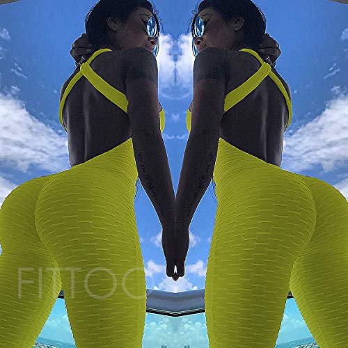 FITTOO Mallas Pantalones Deportivos Leggings Mujer Yoga de Alta Cintura Elásticos y Transpirables para Yoga Running Fitness con Gran Elásticos1370 Amarillo S