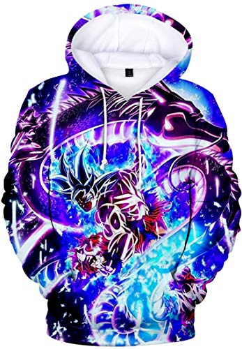 FLYCHEN Sudadera con Capucha Impresa en 3D Dragon Ball para Hombre Goku Cosplay Diseños de Cosplay Wu Super Saiyan Pullover - luz Negra - S