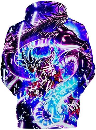 FLYCHEN Sudadera con Capucha Impresa en 3D Dragon Ball para Hombre Goku Cosplay Diseños de Cosplay Wu Super Saiyan Pullover - luz Negra - S