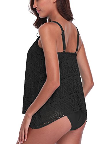 FLYILY Tankini baño de Malla para Mujer Conjunto de Dos Piezas Bikini de Cintura Alta Tallas Grandes(Black,3XL)