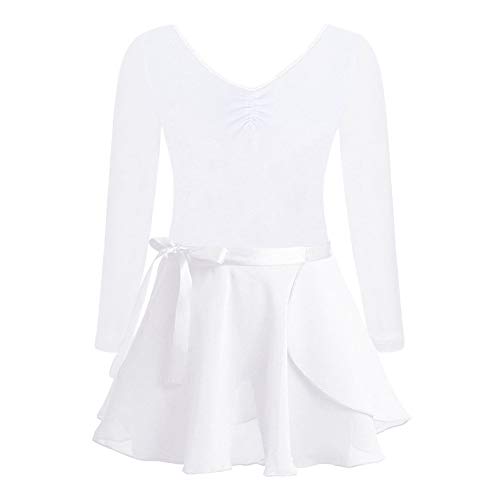 FONLAM Vestido Maillot de Ballet para Niña Conjunto de Dos Piezas Maillot + Falda Danza Gimnasia Ballet Niña (13-14 Años, Blanco)