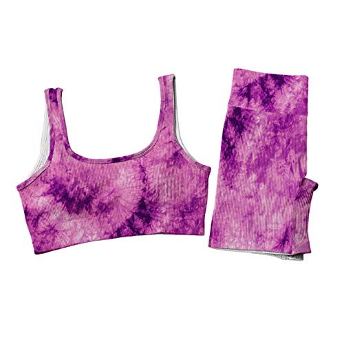 Fossen 2 Piezas Camisetas Interiores Deportivas, Mujer Yoga Traje Entrenamiento para, Gym Mallas de Yoga Sin Costuras y Sujetador Deportivo Elástico Ropa de Gimnasio