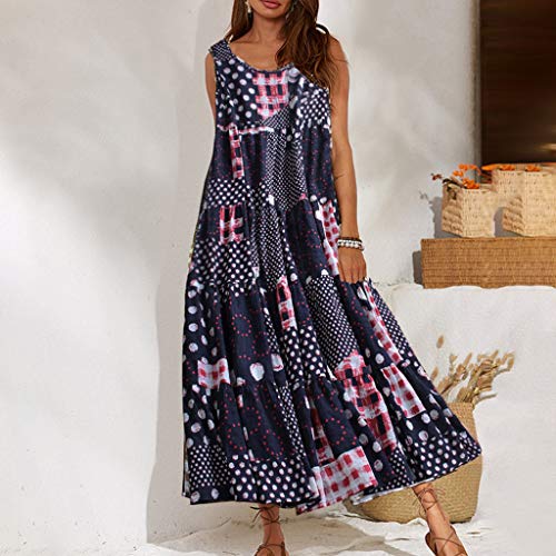 Fossen Vestidos Mujer Verano 2020 Largos Casual Estampado Sin Mangas Talla Grande - Chic Vestido de Fiesta Elegantes de Playa Vacation - Vintage Clásico Dress para Coctel Noche