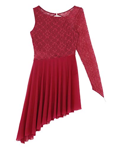 Freebily Vestido Danza Ballet Mujer Maillot Gimnasia Ritmica Leotardo Patinaje Básico con Un Manga Larga Tutú Vestido Danza Contemporanea Moderna Mujer Burgundy X-Small