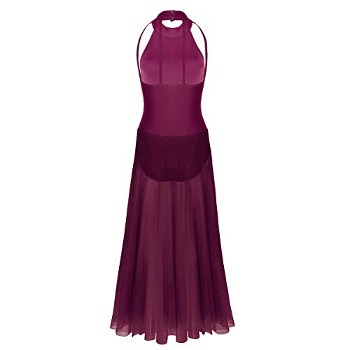 Freebily Vestido Largo de Danza Contemporanea Ballet Mujer Maillot Gimnasia Clásico Adultos Bodys Básico Leotardo con Tutú Falda Mallas Deportiva Niñas Burgundy Large