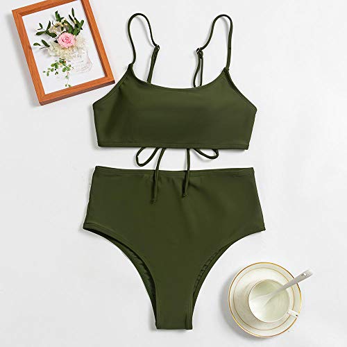 Fuduoduo Sujetador Acolchado Traje De BañO Bikini,Bikini Sexy de Color sólido Dividido para Mujer-Verde Militar_XL #,BañAdor De Verano Bikini