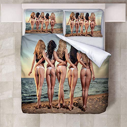 Fundas Nórdica Cama Mujer Sexy 3D Estampado Juego de Ropa de Cama Fundas Edredón Nórdico Microfibra Niños Adultos 200x200cm con 2 Fundas de Almohada