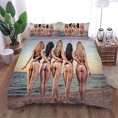 Fundas Nórdica Cama Mujer Sexy 3D Estampado Juego de Ropa de Cama Fundas Edredón Nórdico Microfibra Niños Adultos 200x200cm con 2 Fundas de Almohada