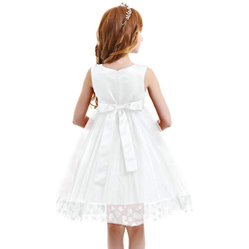 FYMNSI Vestido de Niña de Las Flores Niños Bebé Boda Dama de Honor Princesa Tutu Tul Vestido Corto Sin Mangas Bowknot Fiesta de Cumpleaños Cóctel Noche Vestido de Bola Blanco 9-10 Años