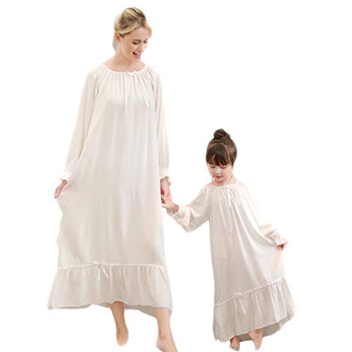 Gagacity Camisones para Niñas Mujeres, 100% Cómodos Vestido Largo Vintage Ropa de Dormir Camisón de Carnaval Madre e Hija Vestidos Blancos a Juego