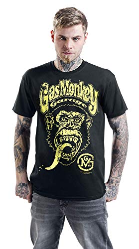 Gas Monkey Garage Logo Hombre Camiseta Negro XL, 100% algodón, Regular