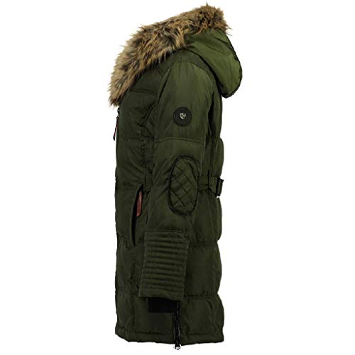 Geographical Norway BEAUTIFUL LADY - Parka cálida mujer - Abrigo grueso con capucha de piel falsa - Chaqueta de invierno - Chaqueta larga con forro cálido - Regalo para mujer Moda casual (caqui L)