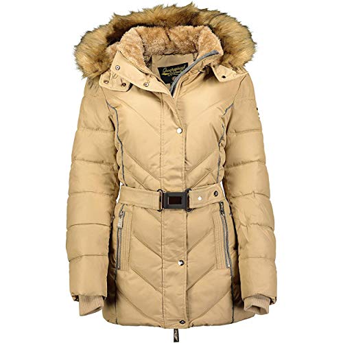 Geographical Norway BECKY LADY - Parka De Mujer Cálida - Abrigo Con Capucha De Piel Falsa - Chaqueta Invierno - Chaqueta Larga Con Forro Cálido - Regalo Mujer Outwear Casual (Beige S) Talla 1