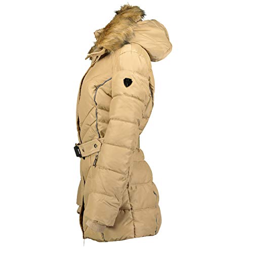 Geographical Norway BECKY LADY - Parka De Mujer Cálida - Abrigo Con Capucha De Piel Falsa - Chaqueta Invierno - Chaqueta Larga Con Forro Cálido - Regalo Mujer Outwear Casual (Beige XL) Talla 4