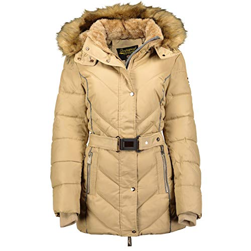 Geographical Norway BECKY LADY - Parka De Mujer Cálida - Abrigo Con Capucha De Piel Falsa - Chaqueta Invierno - Chaqueta Larga Con Forro Cálido - Regalo Mujer Outwear Casual (Beige S) Talla 1