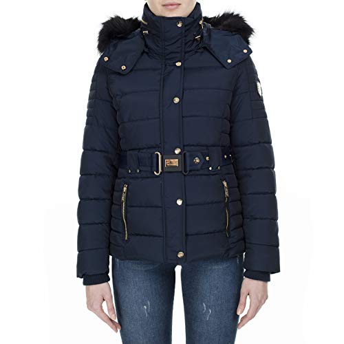 Geographical Norway Blood Lady - Parka De Mujer Cálida - Abrigo Capucha De Piel Sintética - Chaqueta De Invierno Viento - Outwear Larga Forro Cálido para Mujer (Azul Marino S) Talla 1