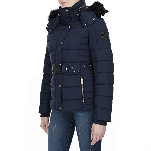 Geographical Norway Blood Lady - Parka De Mujer Cálida - Abrigo Capucha De Piel Sintética - Chaqueta De Invierno Viento - Outwear Larga Forro Cálido para Mujer (Azul Marino S) Talla 1