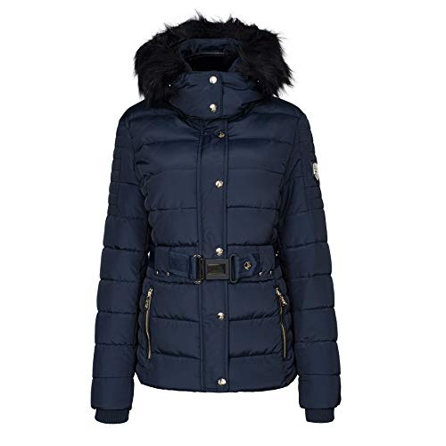 Geographical Norway Blood Lady - Parka De Mujer Cálida - Abrigo Capucha De Piel Sintética - Chaqueta De Invierno Viento - Outwear Larga Forro Cálido para Mujer (Azul Marino S) Talla 1