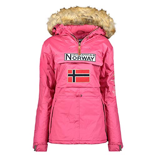 Geographical Norway BRIDGET LADY - Parka Impermeable Mujeres - Abrigo Grueso Capucha Exteriores - Chaqueta Cortavientos Invierno Cálida - Chaqueta Exteriores Para Mujeres ROSA L