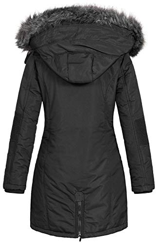 Geographical Norway - Chaqueta Coracle/Coraly de invierno para mujer con capucha de pelo, XL Negro II L