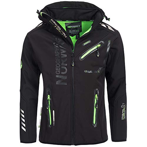 Geographical Norway ROYAUTE MEN - Chaqueta Softshell Impermeable Hombre - Capucha Transpirable Exterior - Chaqueta Cortavientos Invierno - Ideal Para Actividades Al Aire Libre (Negro L)