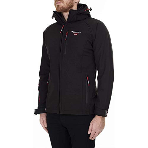 Geographical Norway TABOO MEN - Chaqueta Softshell Impermeable Hombre - Capucha Transpirable Exterior - Chaqueta Cortavientos Invierno - Ideal Para Actividades Al Aire Libre Negro M